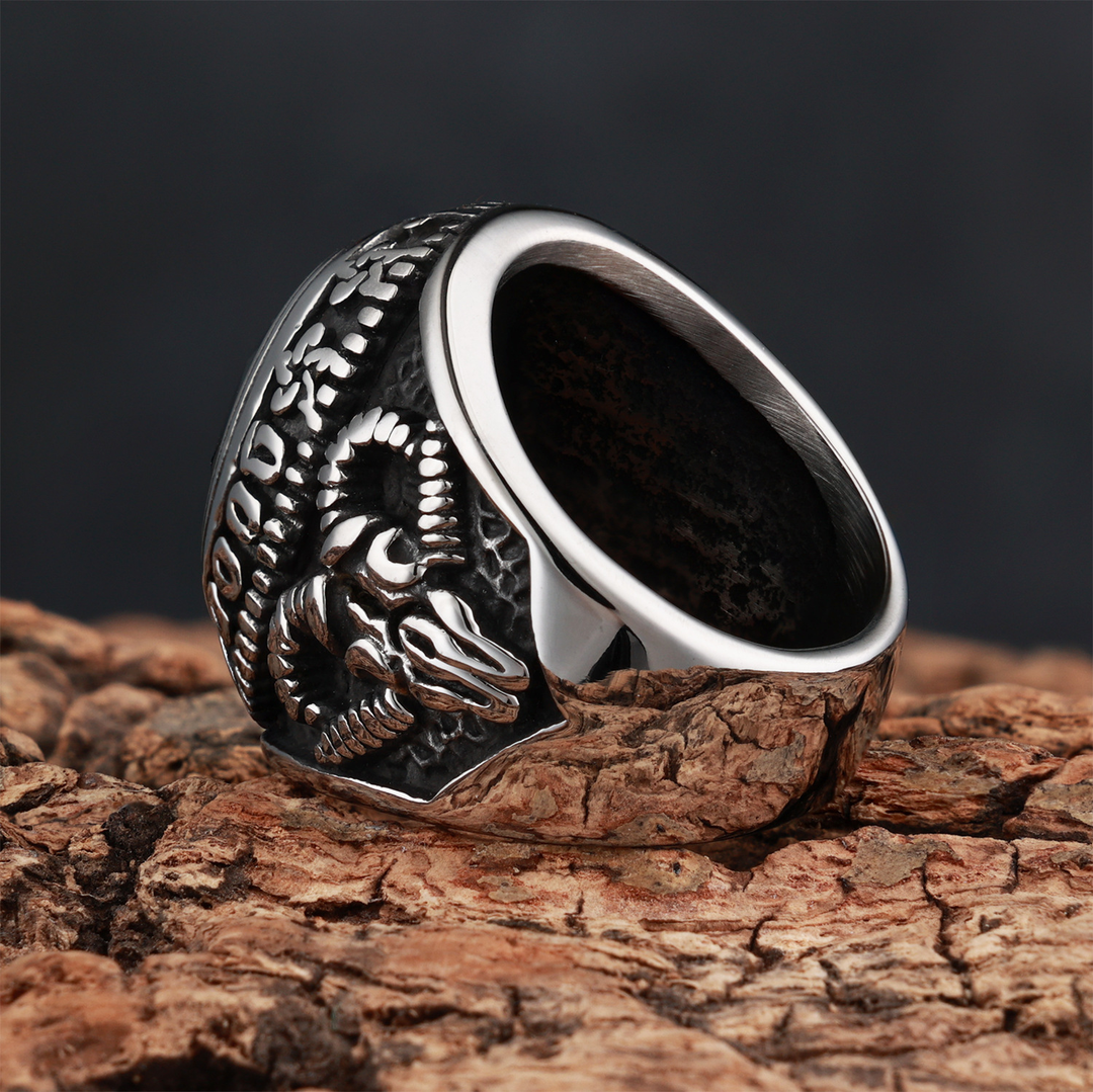 Gothic Skull Engraved Gem Set Mens Biker Signet Ring