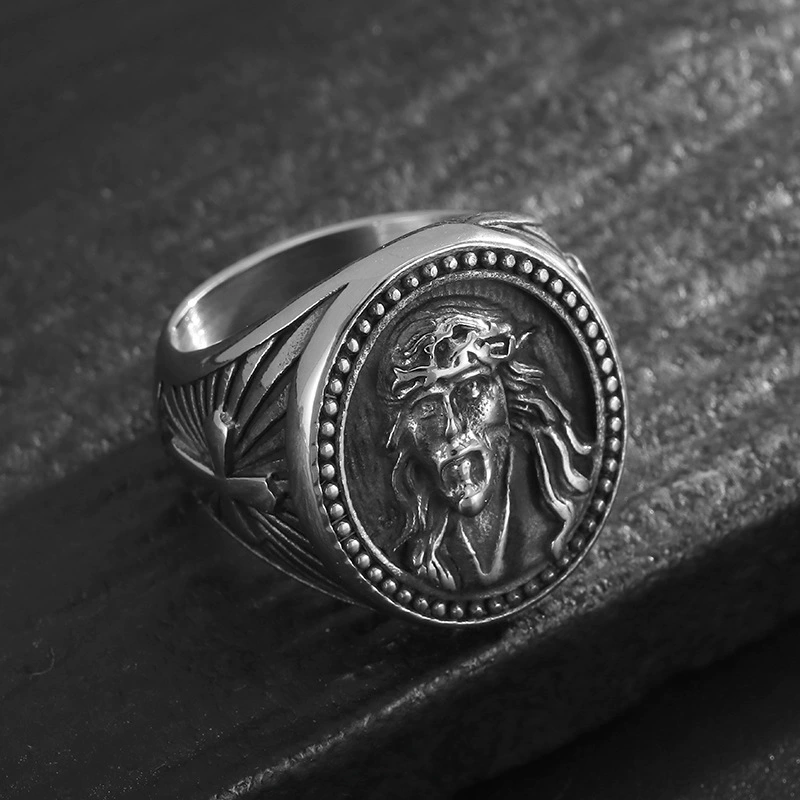 Vintage Jesus Crown Of Thorns Cross Signet Ring