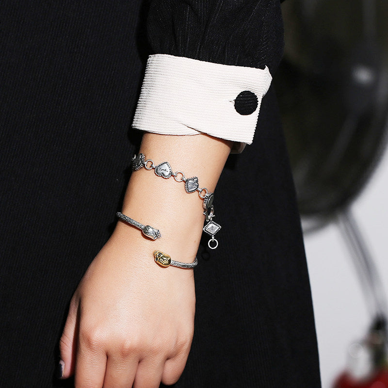 Dual Skull Open Cuff Bangle Bracelet