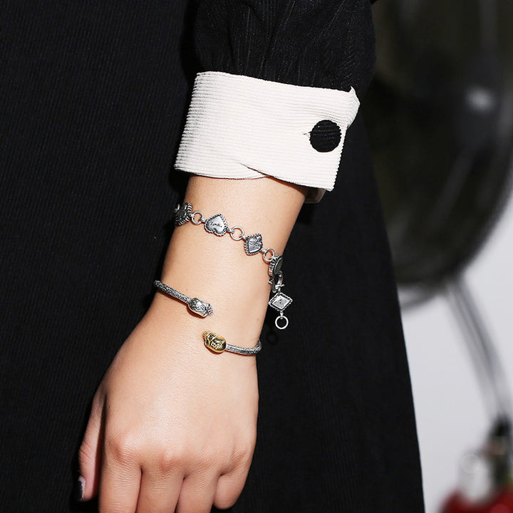 Dual Skull Open Cuff Bangle Bracelet