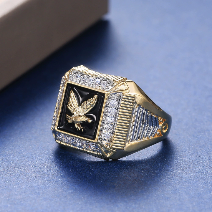 Men Classic Flying Eagle Square Signet Jewelry Ring