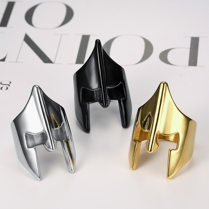 Spartan Helmet Shape Mens Warrior Statement Ring
