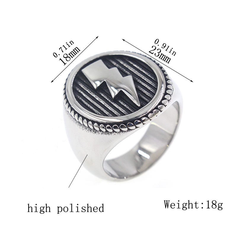 Retro Lightning Crest Biker Statement Ring