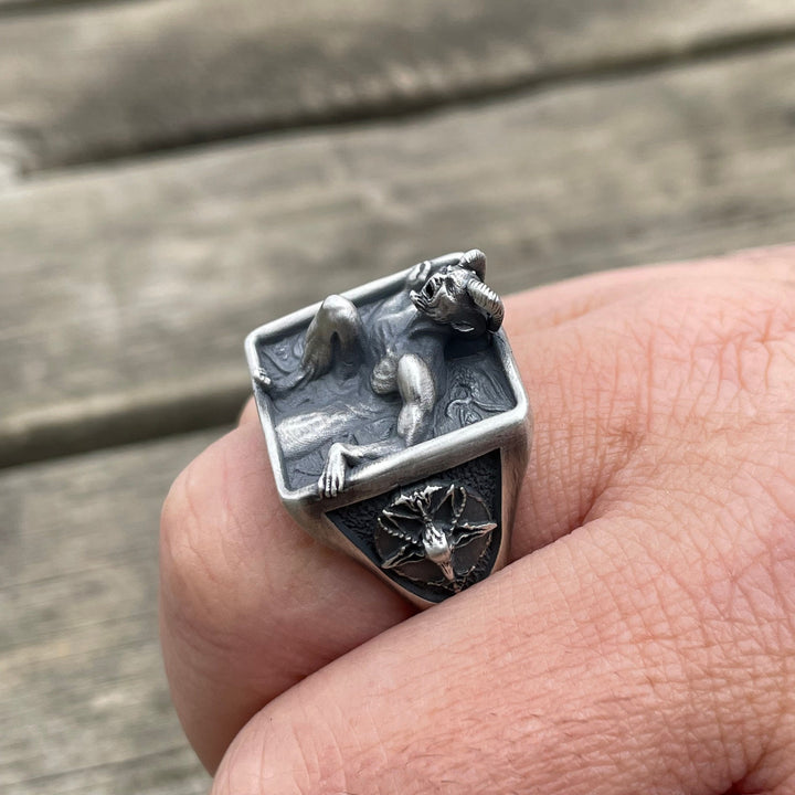 Trapped Frenzied Demon Occult Gothic Sculpted Band Ring
