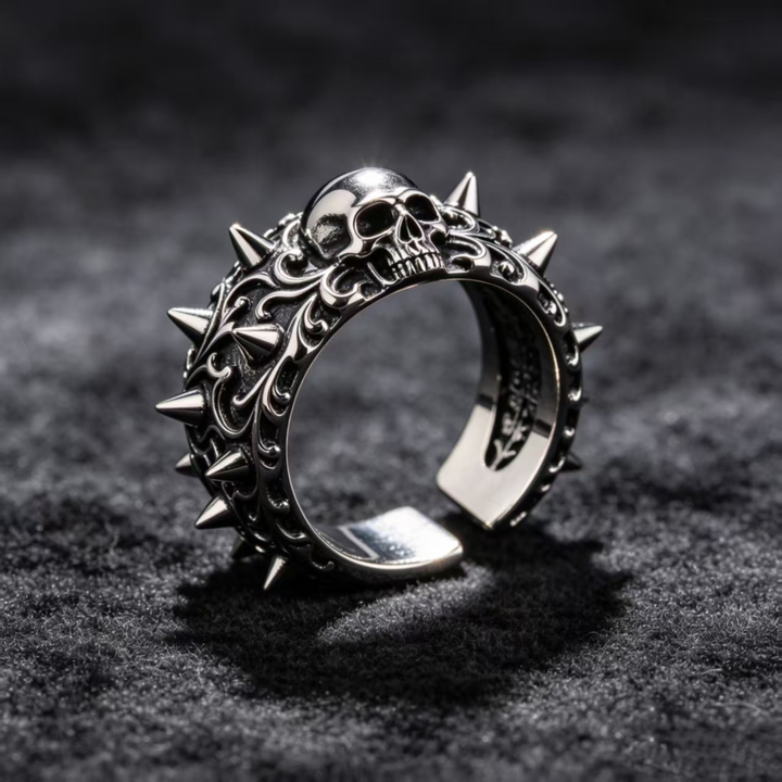 Retro Spiked Skull Gothic Adjustable Biker Ring