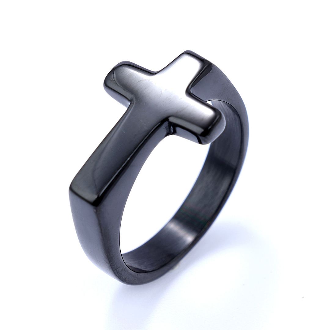 Bold Minimal Cross Statement Band Ring
