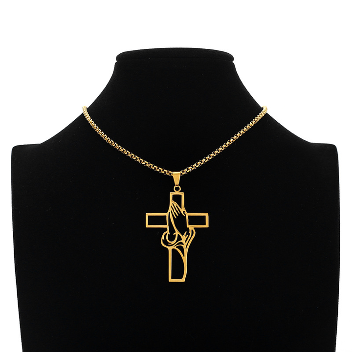 Christian Prayer Hand Cutout Cross Pendant Necklace