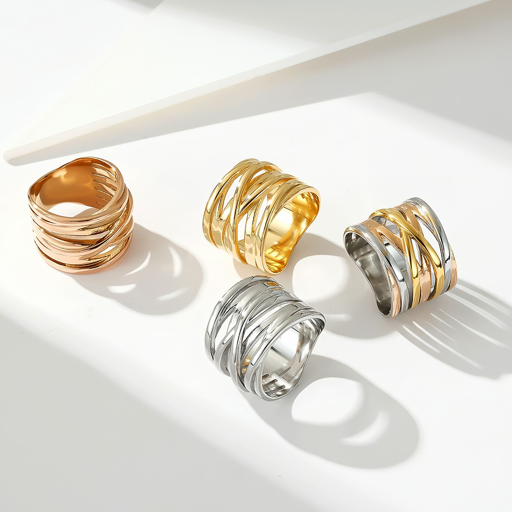 Twisted Interwoven Layered Wide Fashion Band Ring