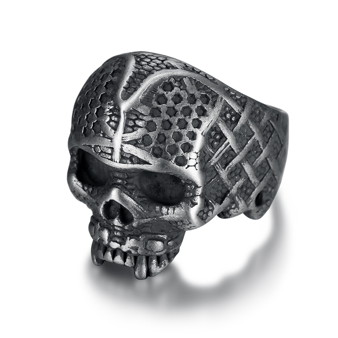 Vintage Engraved Skull Biker Statement Ring