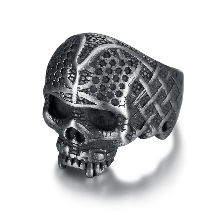 Vintage Engraved Skull Biker Statement Ring