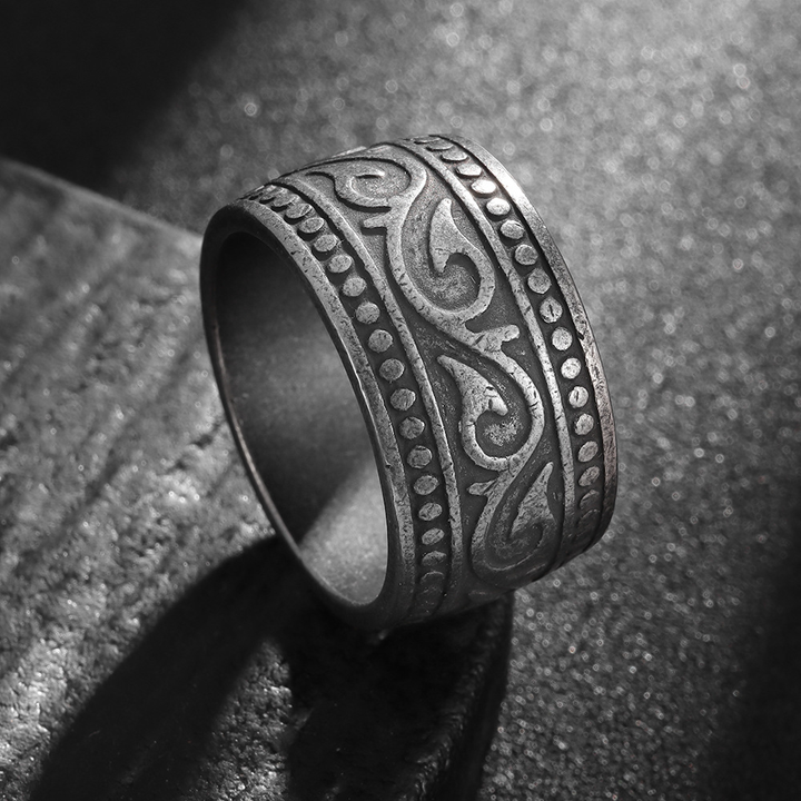 Vintage Scroll Pattern Wide Band Men Ring