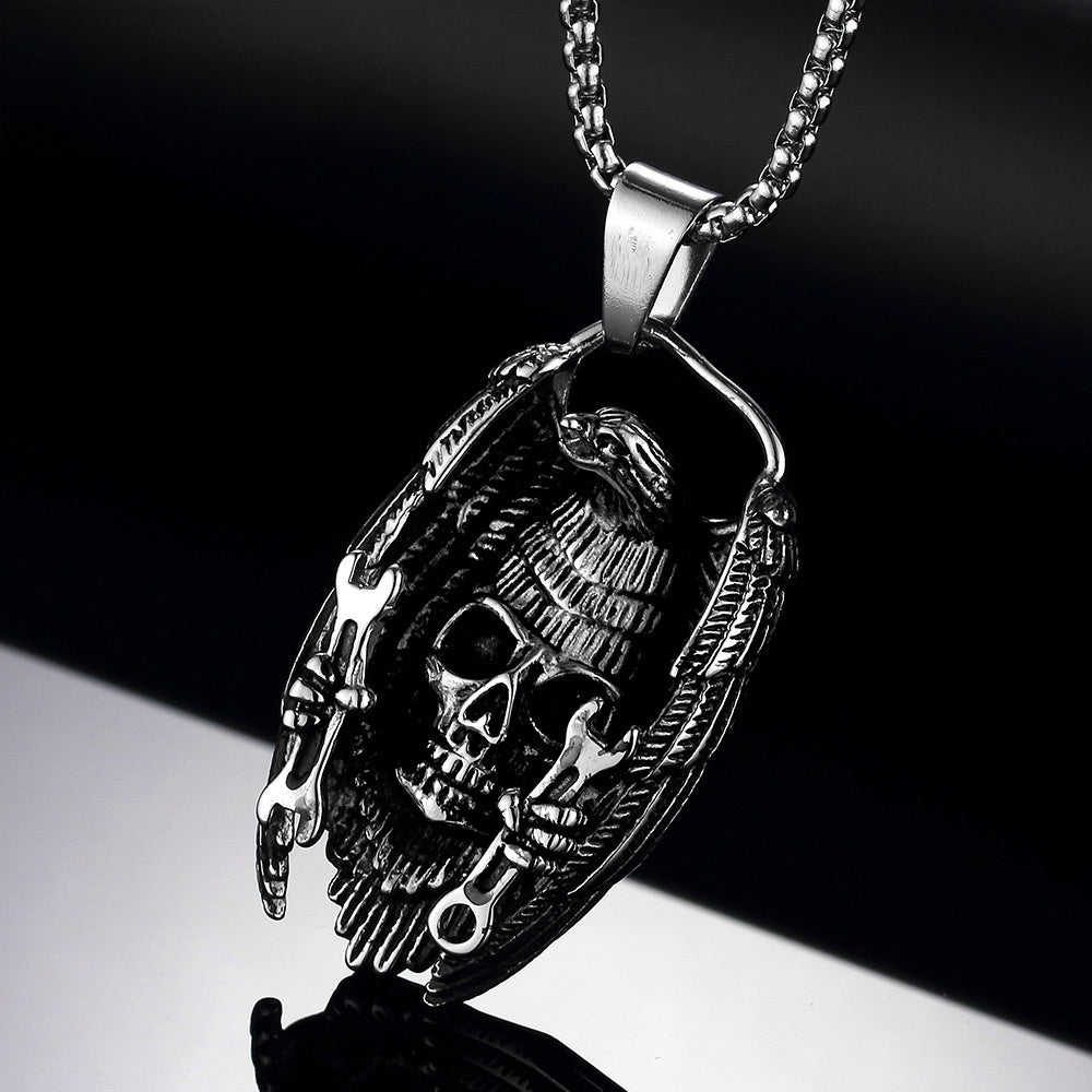 Gothic Eagle Wing Skull Necklace