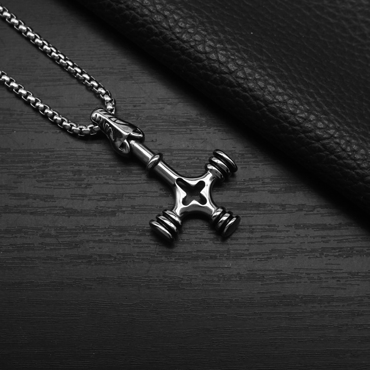 Viking Wolf Head Cross Pendant Necklace