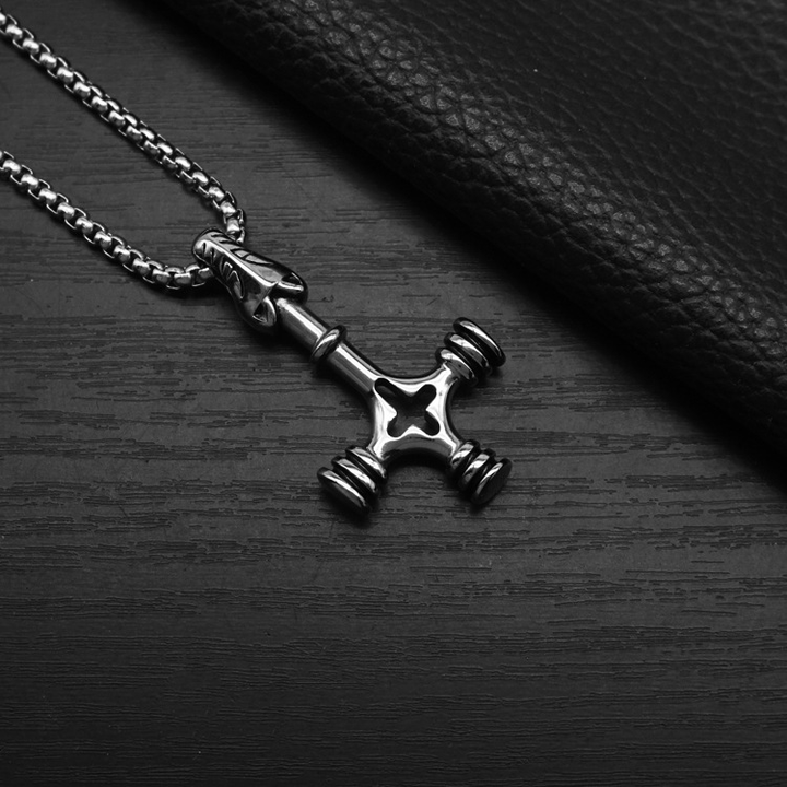 Viking Wolf Head Cross Pendant Necklace