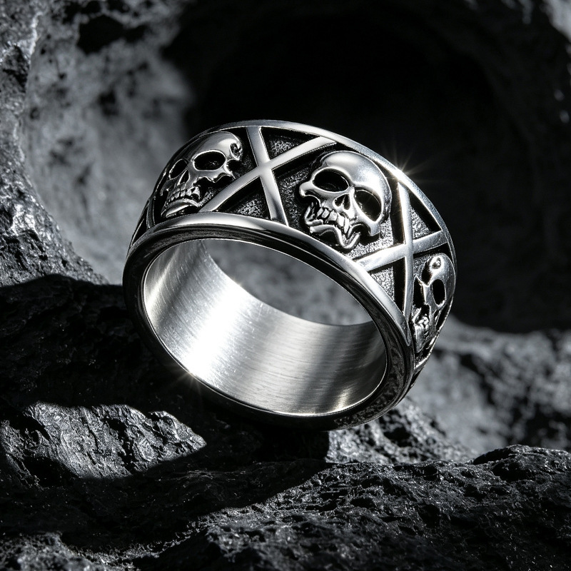 Gothic Skull Cross Pattern Band Ring