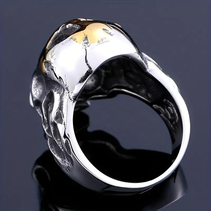 Cross Inlaid Skull Statement Ring