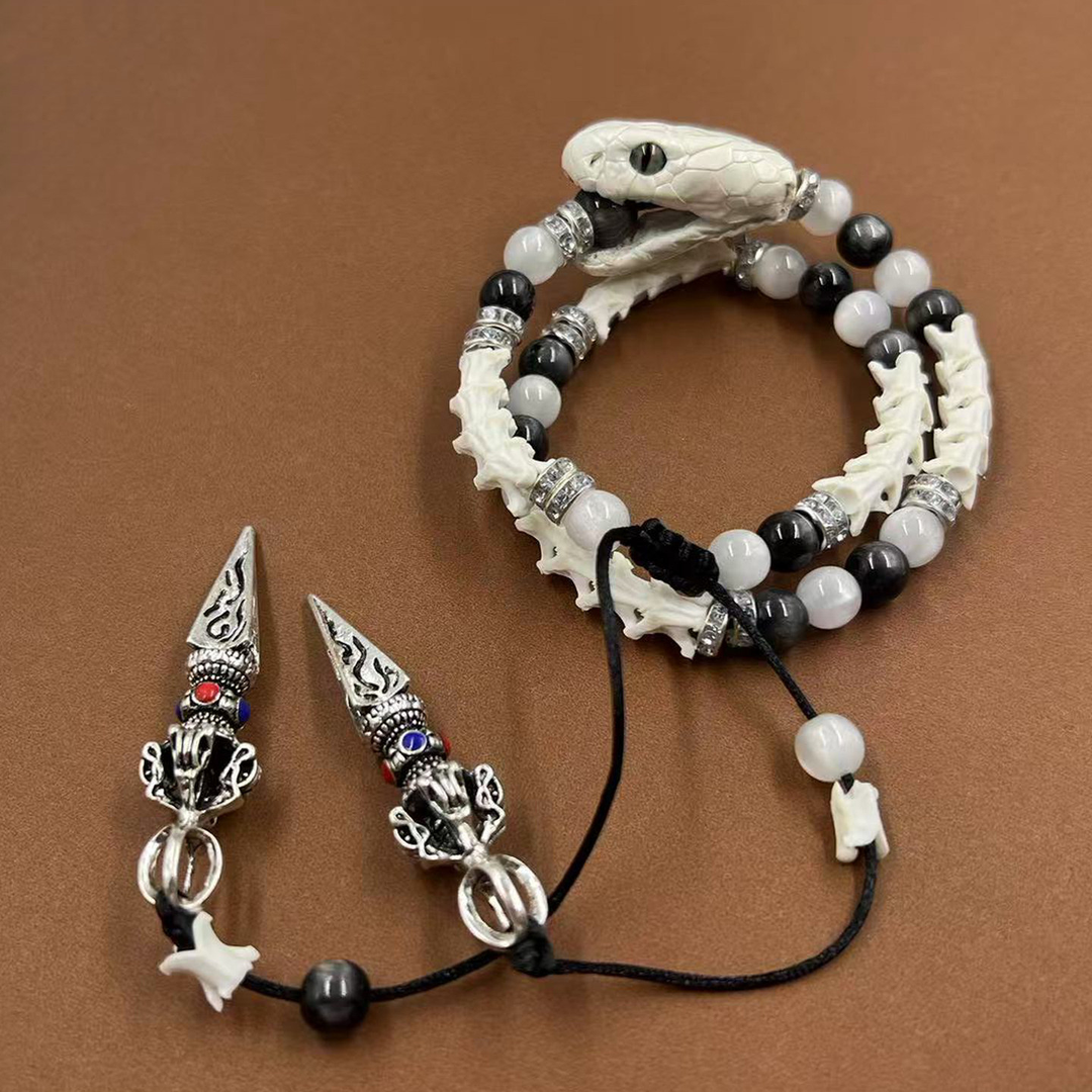 Retro Tribal Snake Head Beaded Bracelet