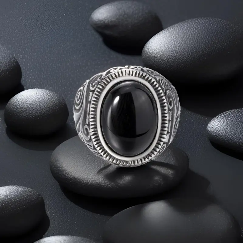 Vintage Carved Signet Ring With Oval Gemstone