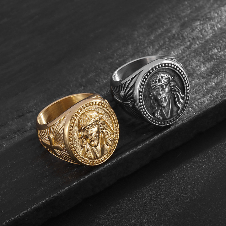 Vintage Jesus Crown Of Thorns Cross Signet Ring