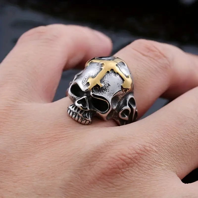 Cross Inlaid Skull Statement Ring