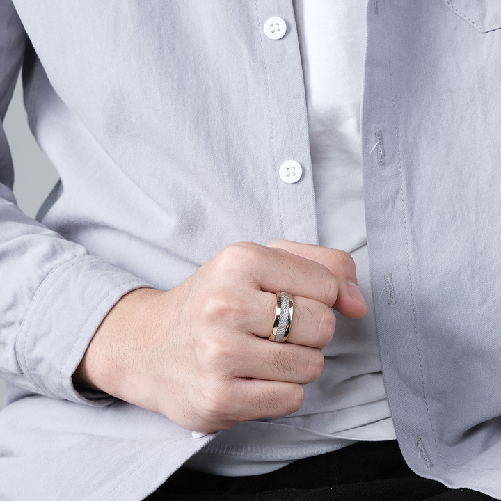 Domed Meteorite Grain Inlay Fashion Band Ring