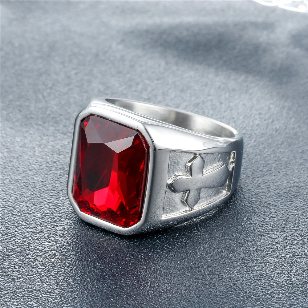 Retro Cross Inlaid Square Crystal Men Ring
