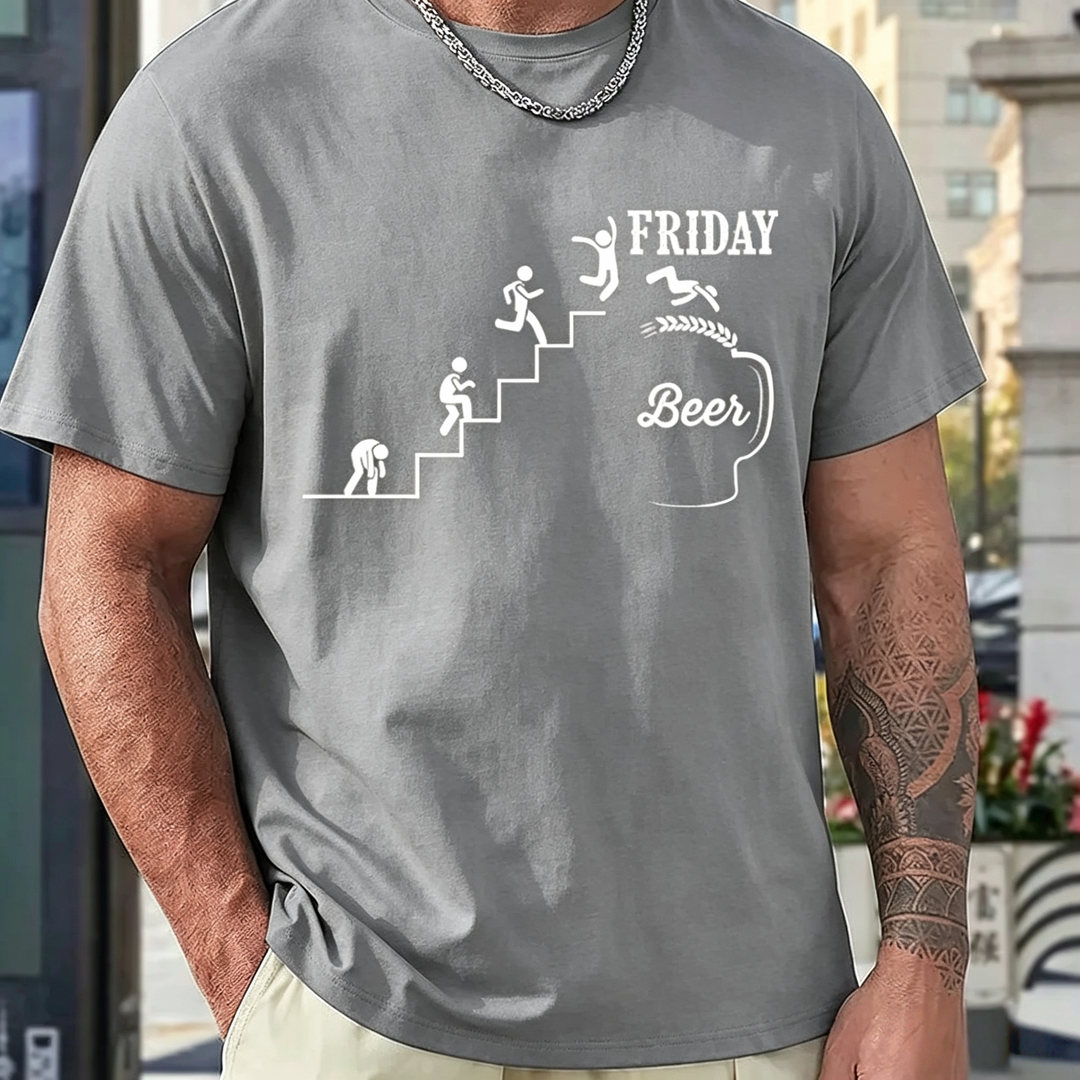 Novelty Beer Slogan Graphic Short Sleeve T-Shirt
