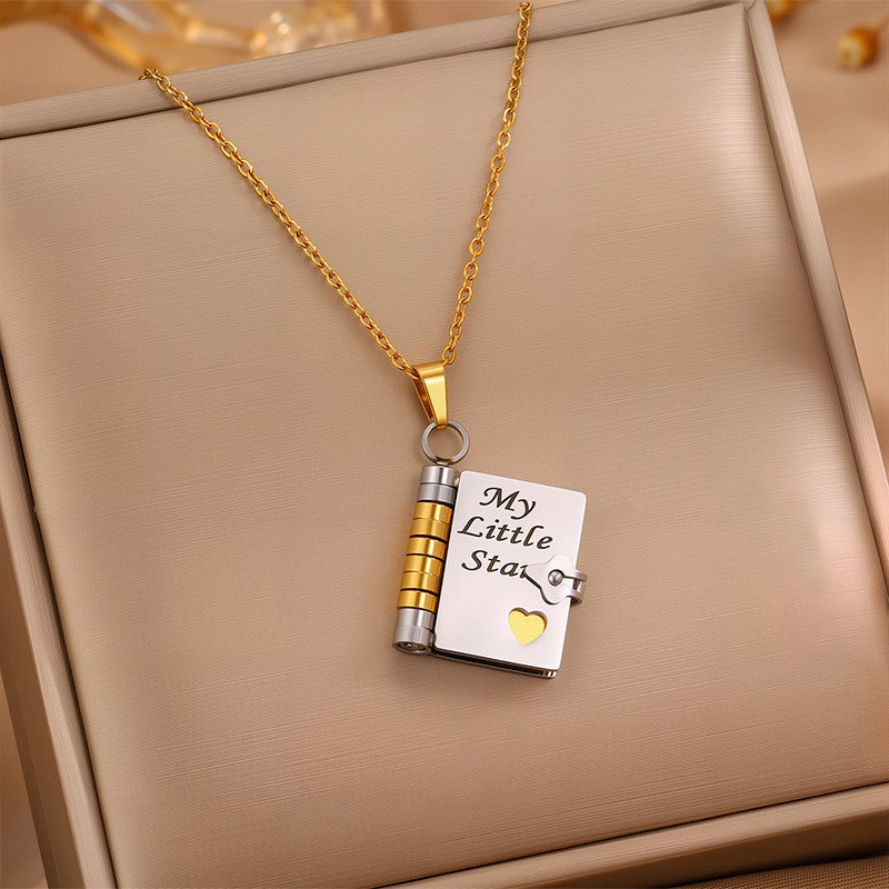 Book engraved pendant necklace
