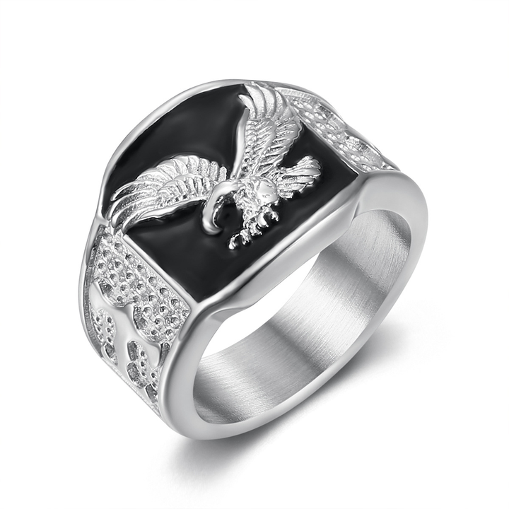 Embossed Eagle Pattern Mens Signet Band Ring