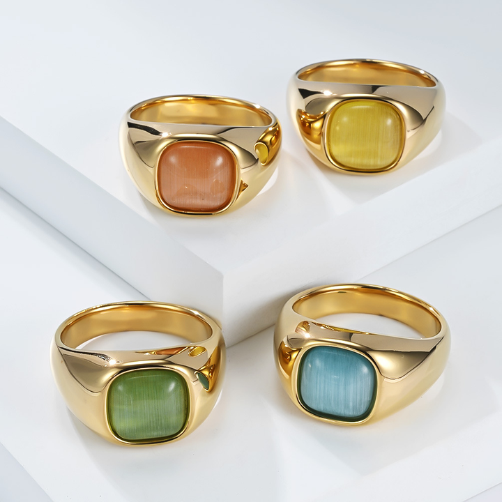 Vintage Square Gem Inlaid Statement Ring