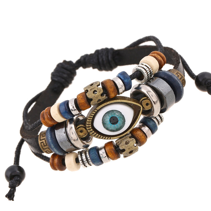 Eyeball Beaded Leather Bracelet
