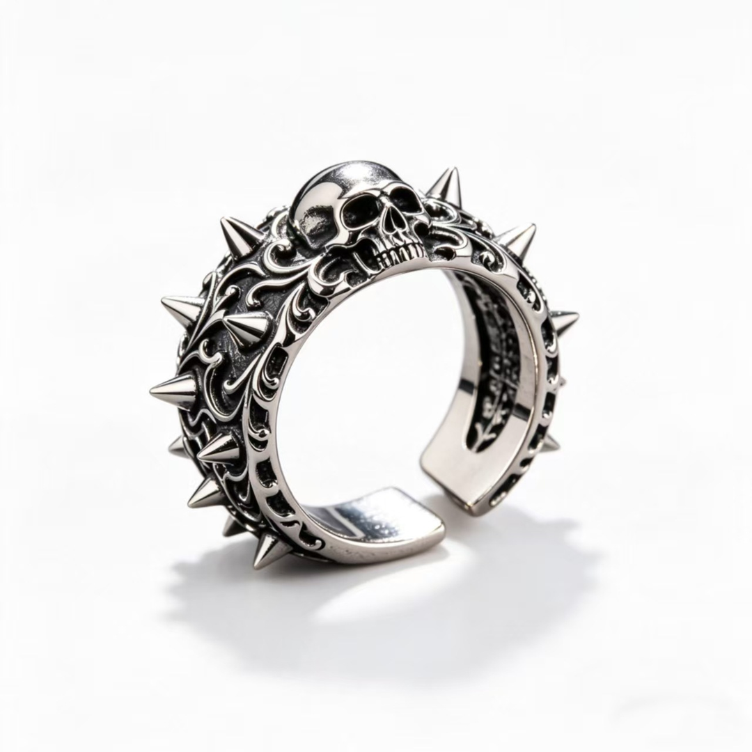 Retro Spiked Skull Gothic Adjustable Biker Ring