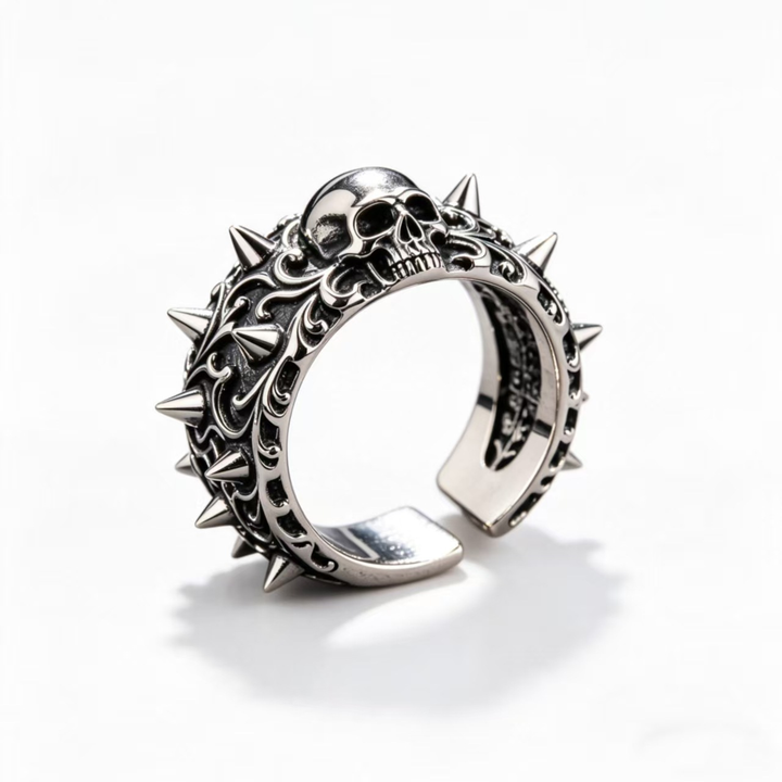 Retro Spiked Skull Gothic Adjustable Biker Ring