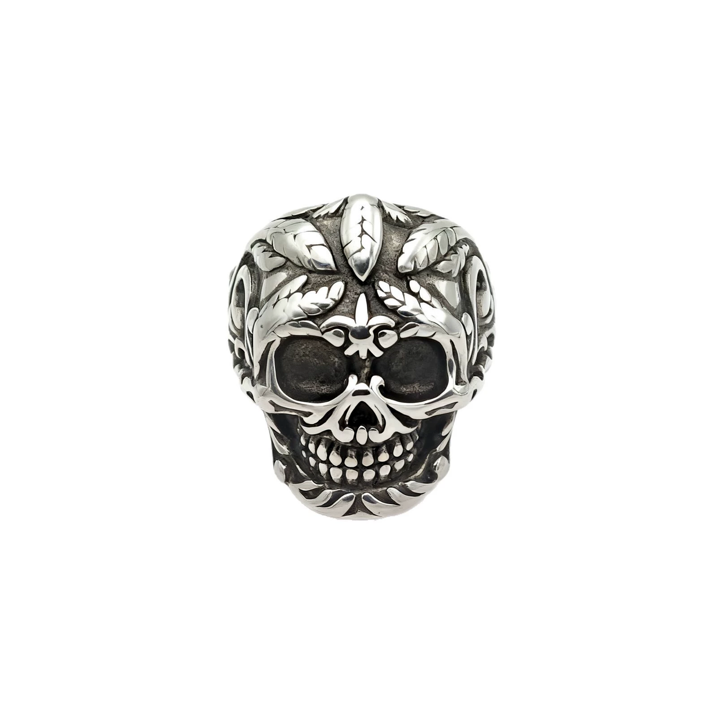 Carved floral skull vintage ring
