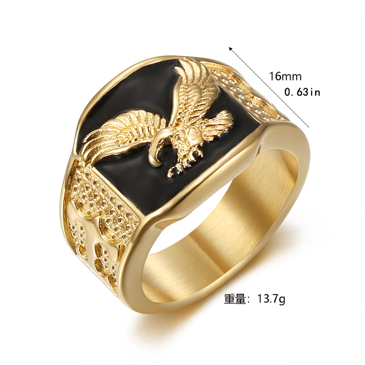 Embossed Eagle Pattern Mens Signet Band Ring