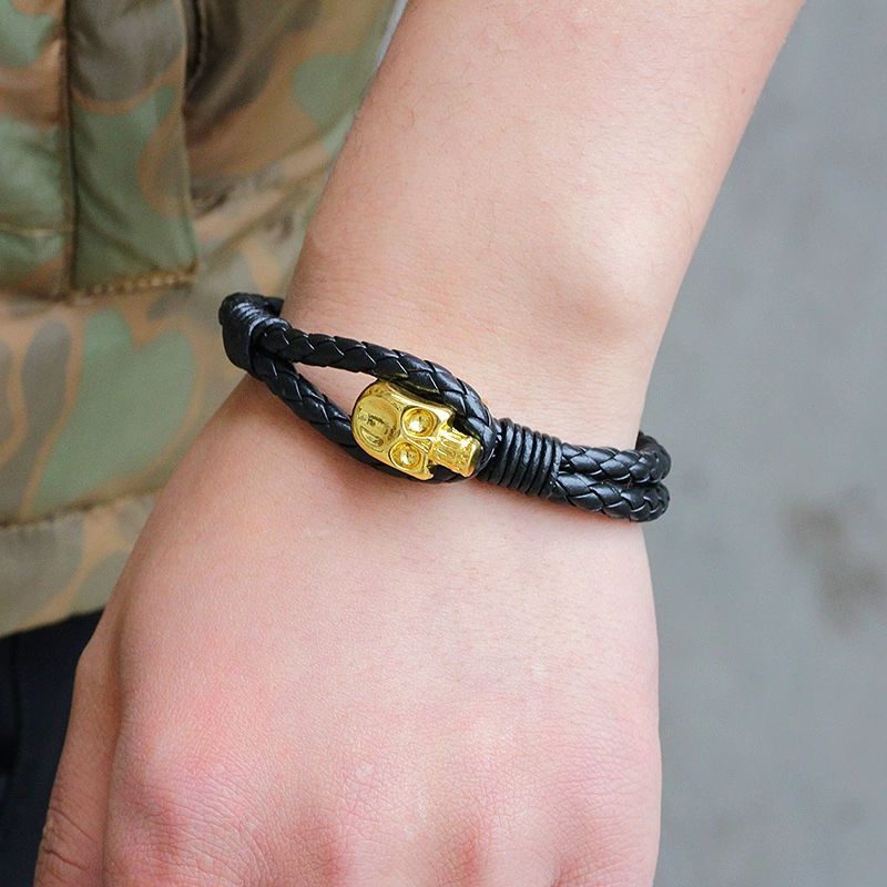 Minimal Gothic Skull Ornament Braided Wrap Bracelet