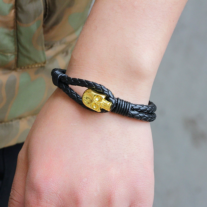 Minimal Gothic Skull Ornament Braided Wrap Bracelet