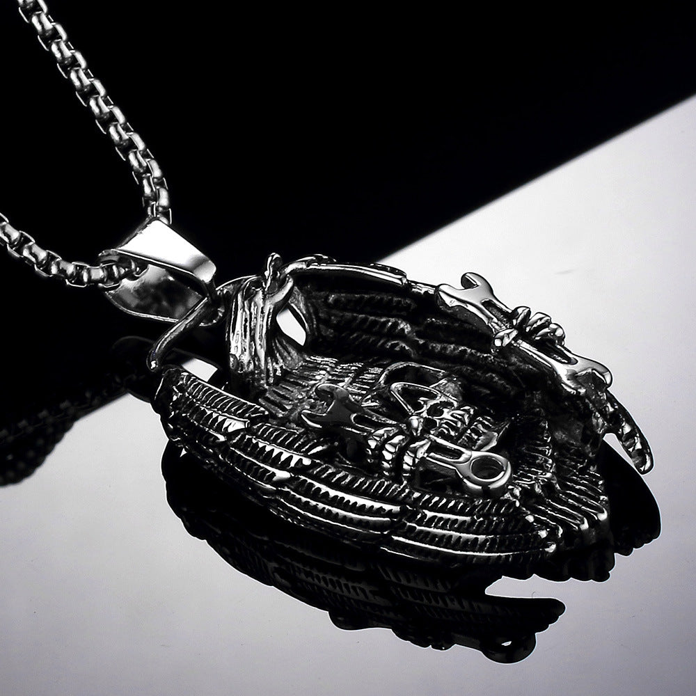 Gothic Eagle Wing Skull Necklace