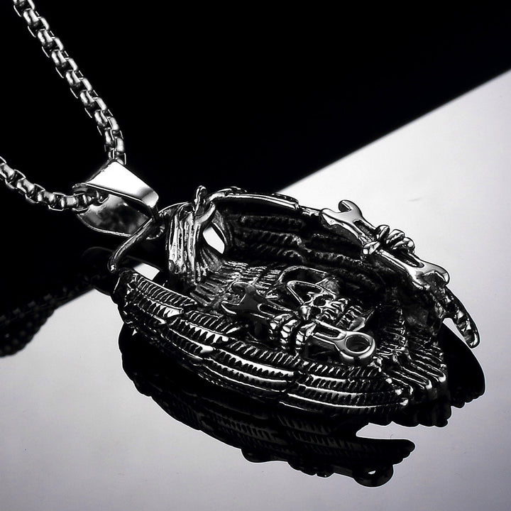 Gothic Eagle Wing Skull Necklace