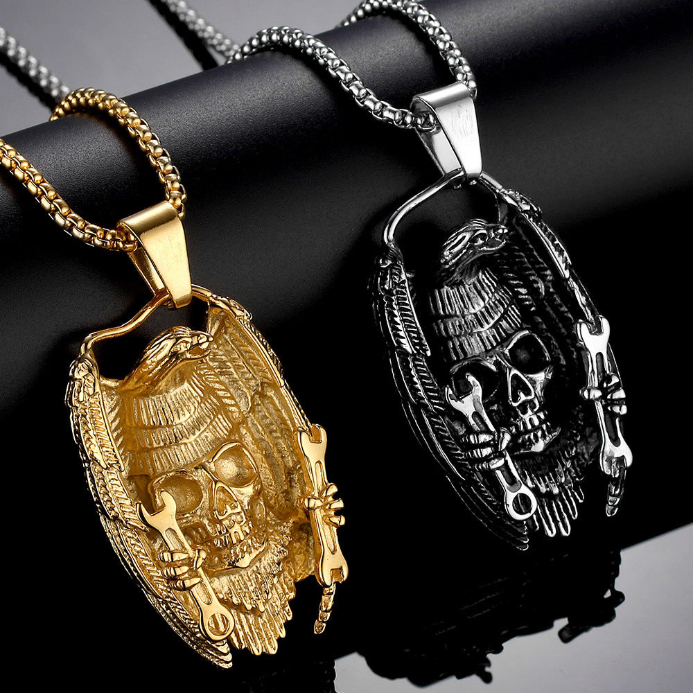 Gothic Eagle Wing Skull Necklace
