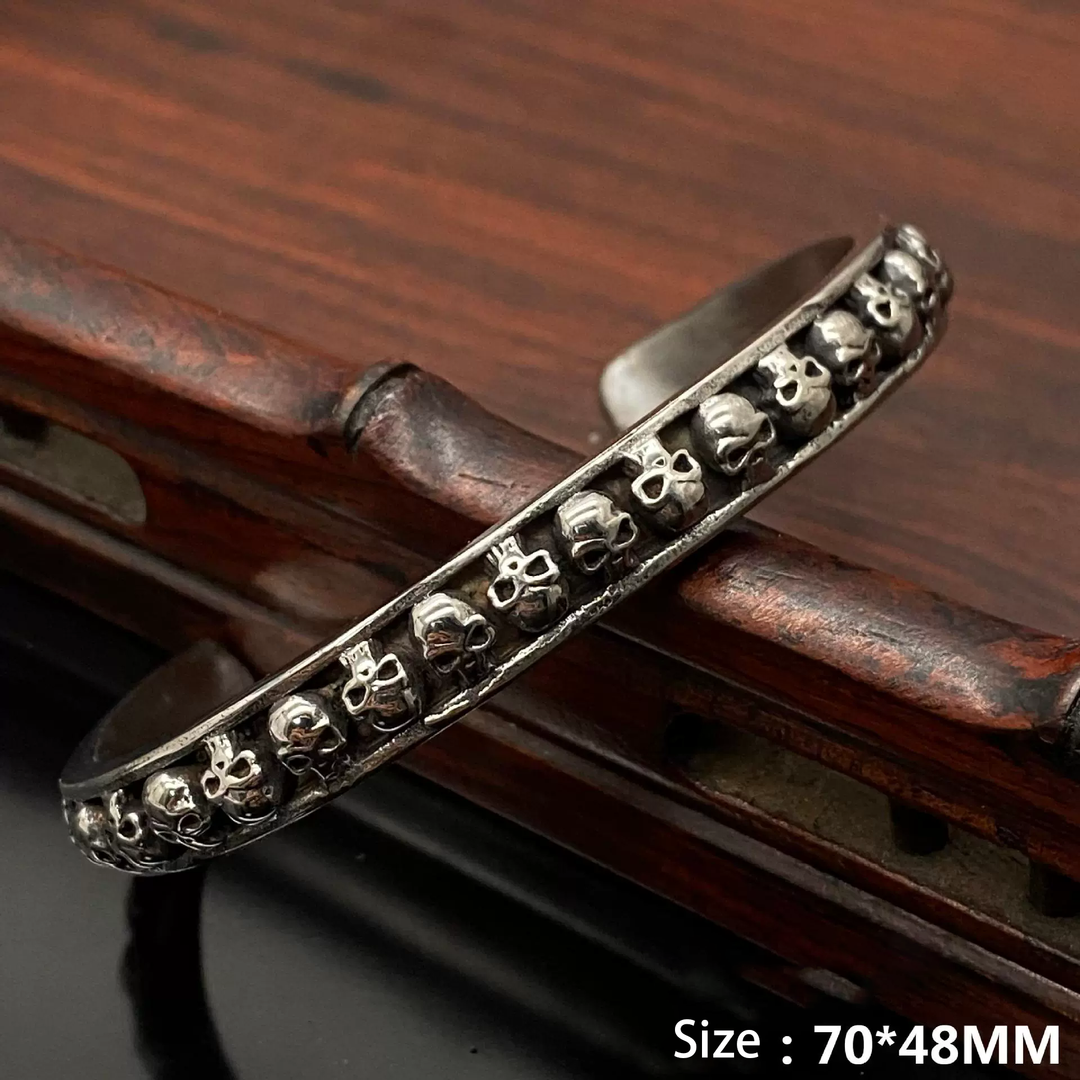 Vintage Skull Pattern Open Cuff Stainless Steel Men Bangle Bracelet