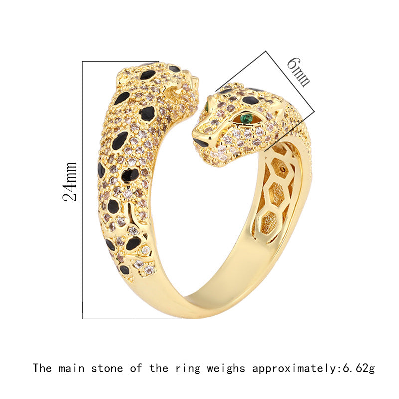 Vintage Inspired Pave Diamond Panther Open Statement Ring