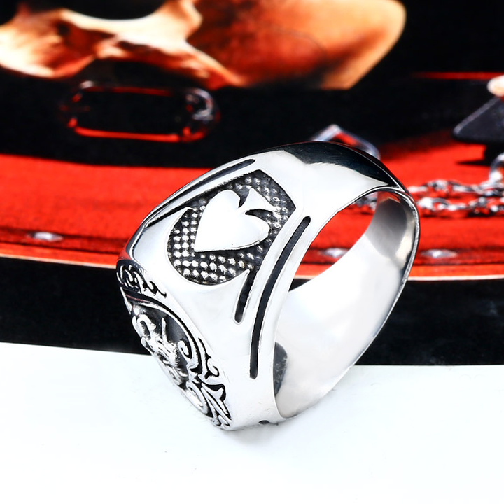 Gothic Spade Skull Rose Relief Ring
