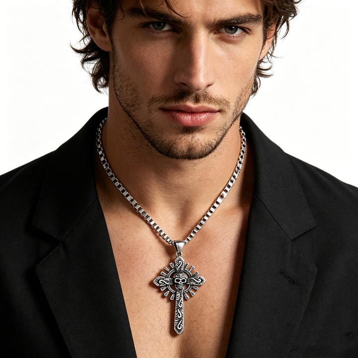 Vintage Skull Cross Pendant Necklace Stainless Steel