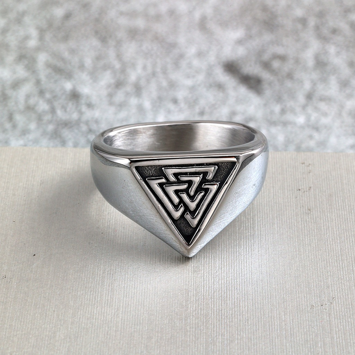 Triangle Interwoven Knot Mens Statement Signet Ring