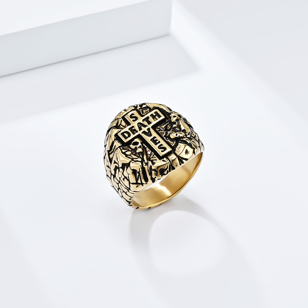 Gothic Cross Letter Signet Ring