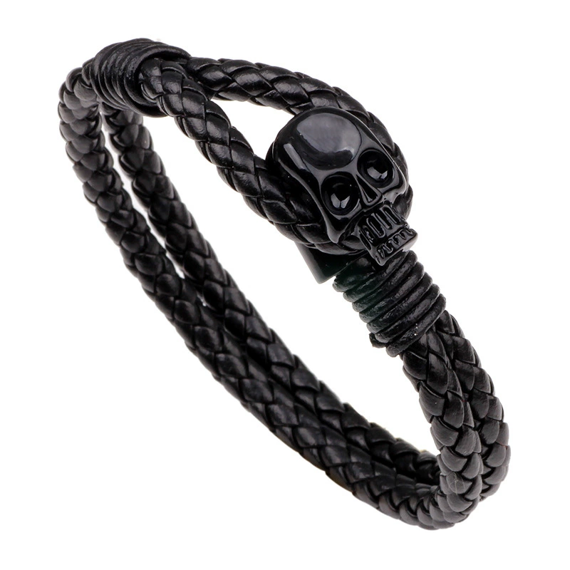 Minimal Gothic Skull Ornament Braided Wrap Bracelet