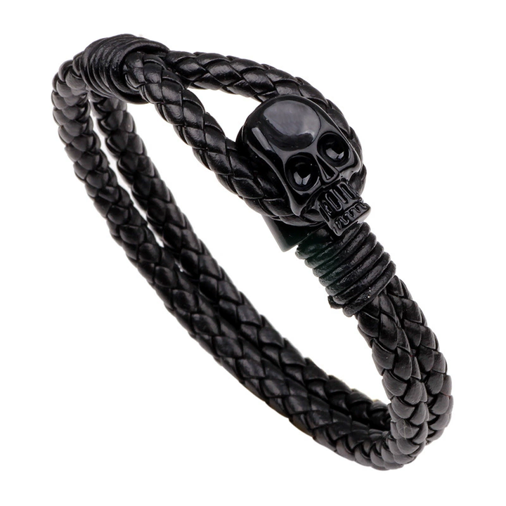 Minimal Gothic Skull Ornament Braided Wrap Bracelet