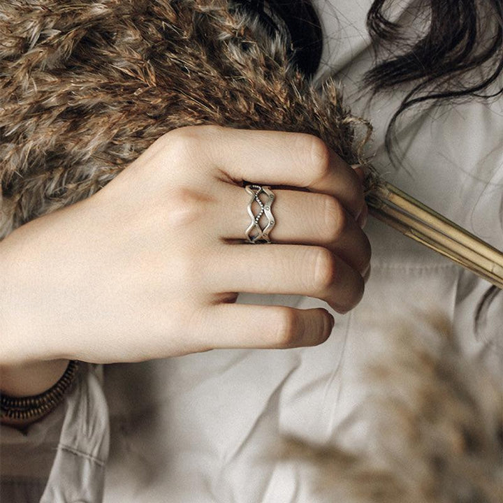 925 Sterling Silver Star Vintage Simple Line Waves Ring