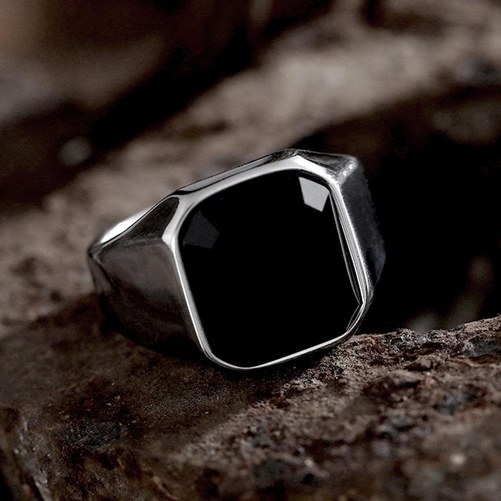 Black Gem Stone Stainless Steel Ring